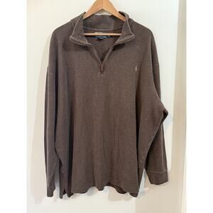 Polo by Ralph Lauren Mens 3XB Tall Brown Cotton Preppy 1/4 Zip Pullover Sweater